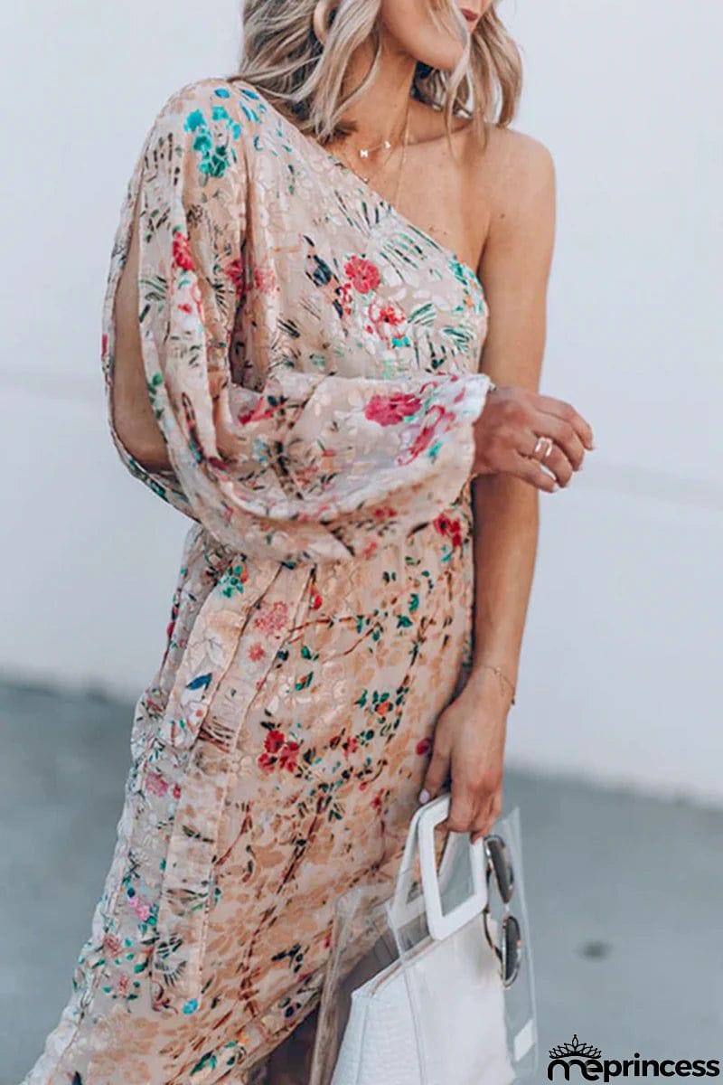 Casual Print Patchwork One Shoulder Irregular Dress Dresses