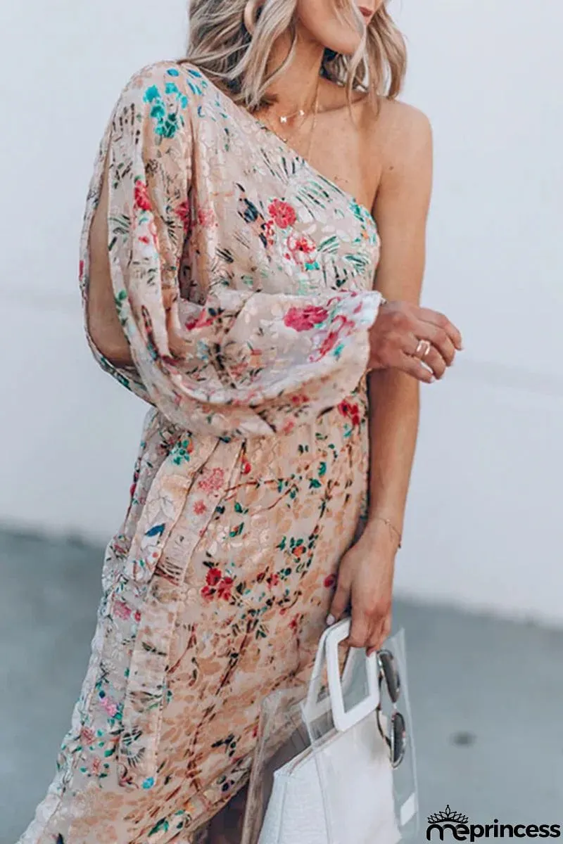 Casual Print Patchwork One Shoulder Irregular Dress Dresses
