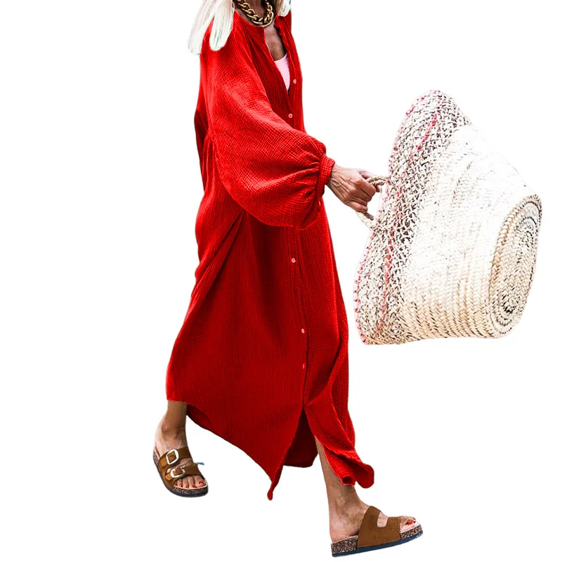 Woherb Woherb Spot 2024 Autumn / Winter New Ladies Solid Color Loose Holiday Wind Cardigan Long Dress-Outfit Ideas