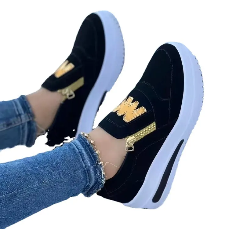 Breakj Breakj New Large-Size Sports Single Shoe Pine Cake Flat Bottom Zipper Color Casual Sneakers