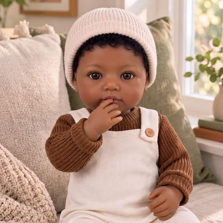 [Pre-Order] Cadoren 20&rdquo; Vinyl Reborn Girl Doll &ndash; Hand-Painted Hair, Brown Eyes & White Overalls