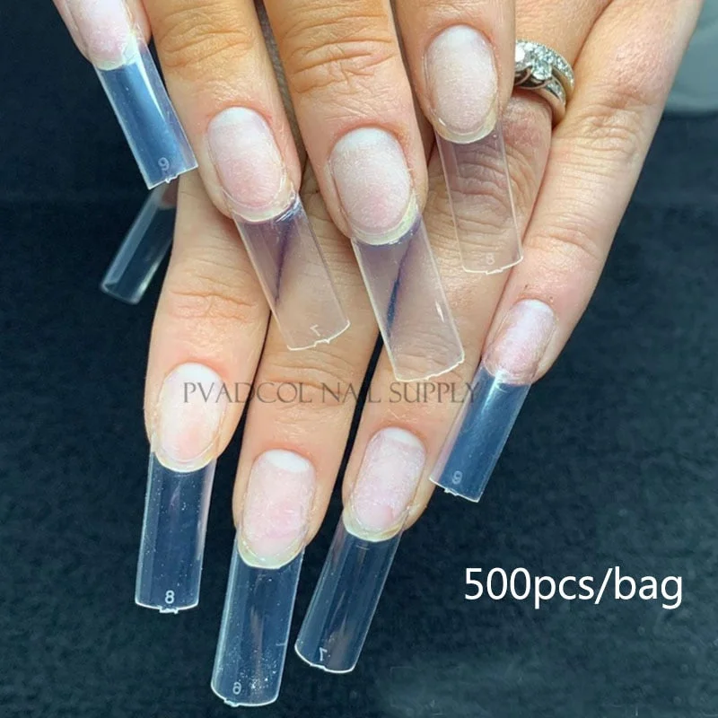 Extra Long No C Curve Stiletto False Nail Tips Acrylic Gel Clear Half Cover Fake Finger Professional Extensioin Coffin Manicure-Nail Inspo