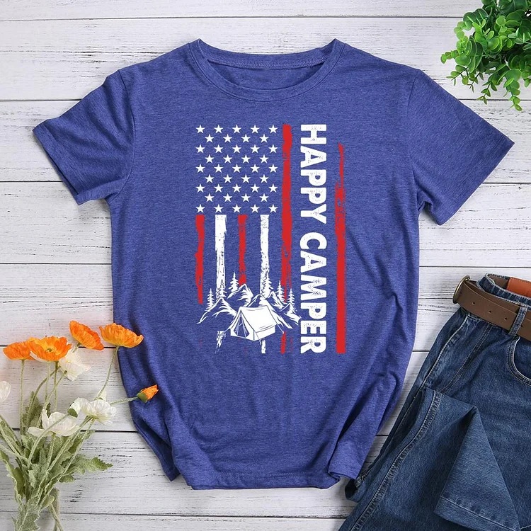 happy camper Round Neck T-shirt-0024197