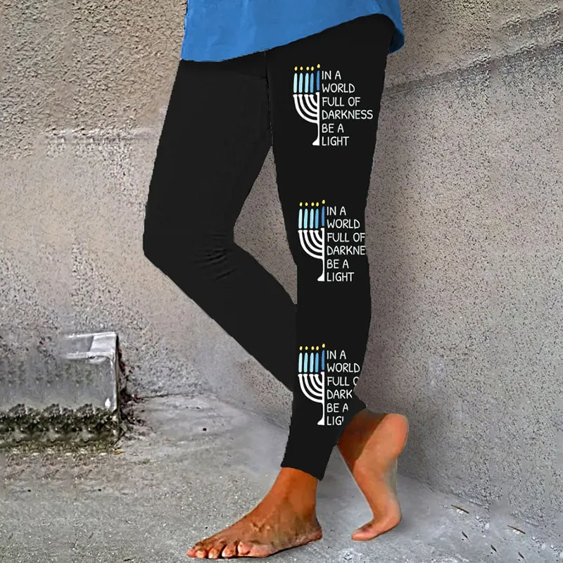 Women's In A Wolrd Full Of Darkness Be A Light Hanukkah Printed Yoga Leggings