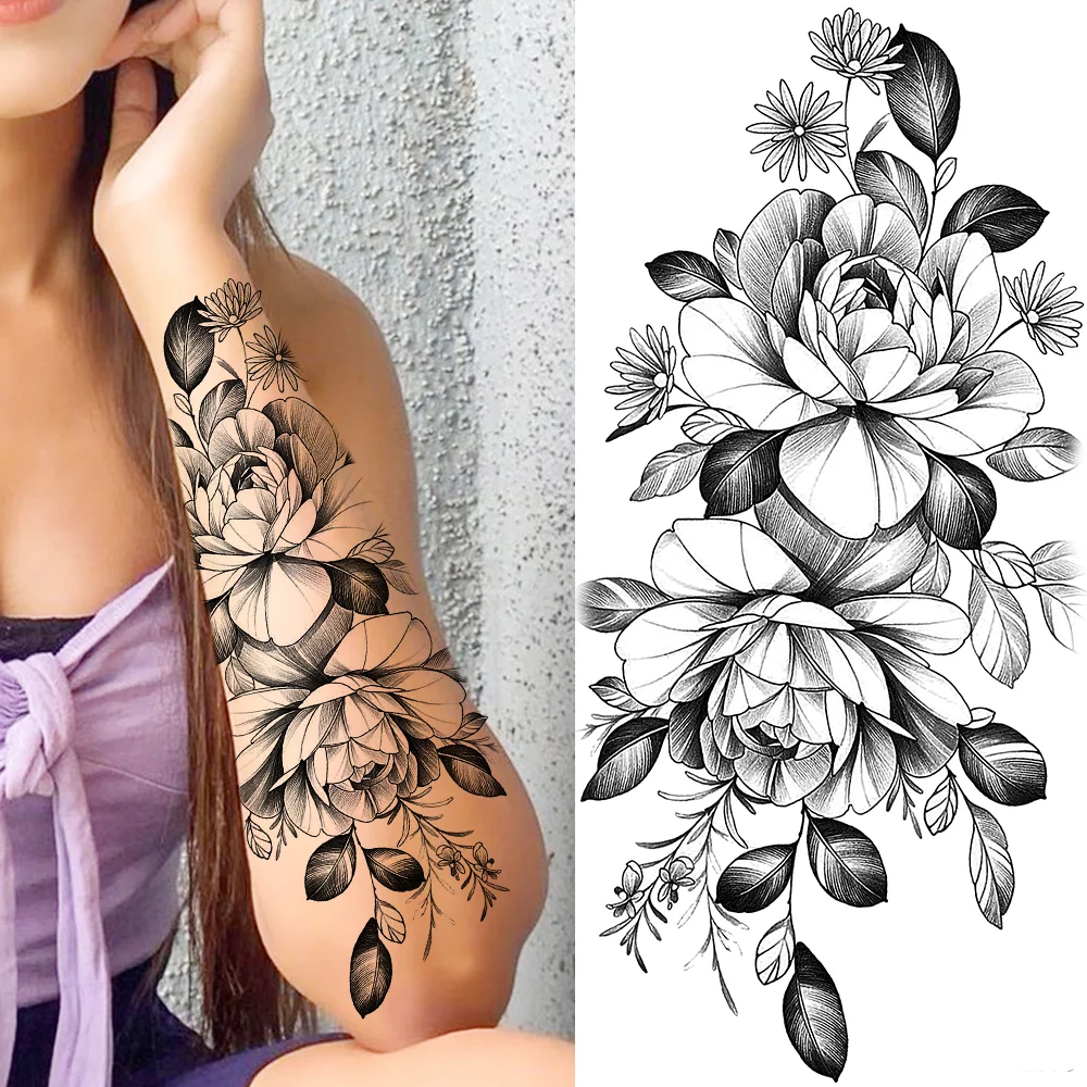 Sdrawing Sunflower Butterfly Temporary Tattoos For Women Adult Rose Flower Moon Fake Tattoo Arm Body Art Decoration Tatoo Paper