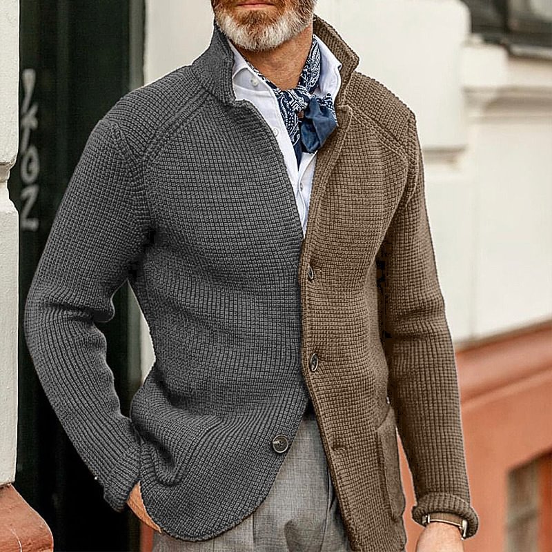 Men's Fashion Business Stand Collar Long Sleeve Knit Cardigan