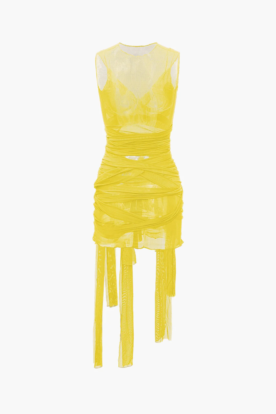 Brownm sheer mesh mini dress with bow tie