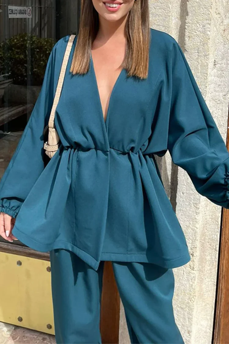 Elegant Solid Solid Color V Neck Long Sleeve Two Pieces