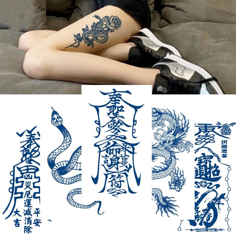 Juice Ink Tattoos Body Art Lasting Waterproof Temporary Tattoo Sticker Scorpion Snake Tatoo Arm Fake Sun Tatto Women Men