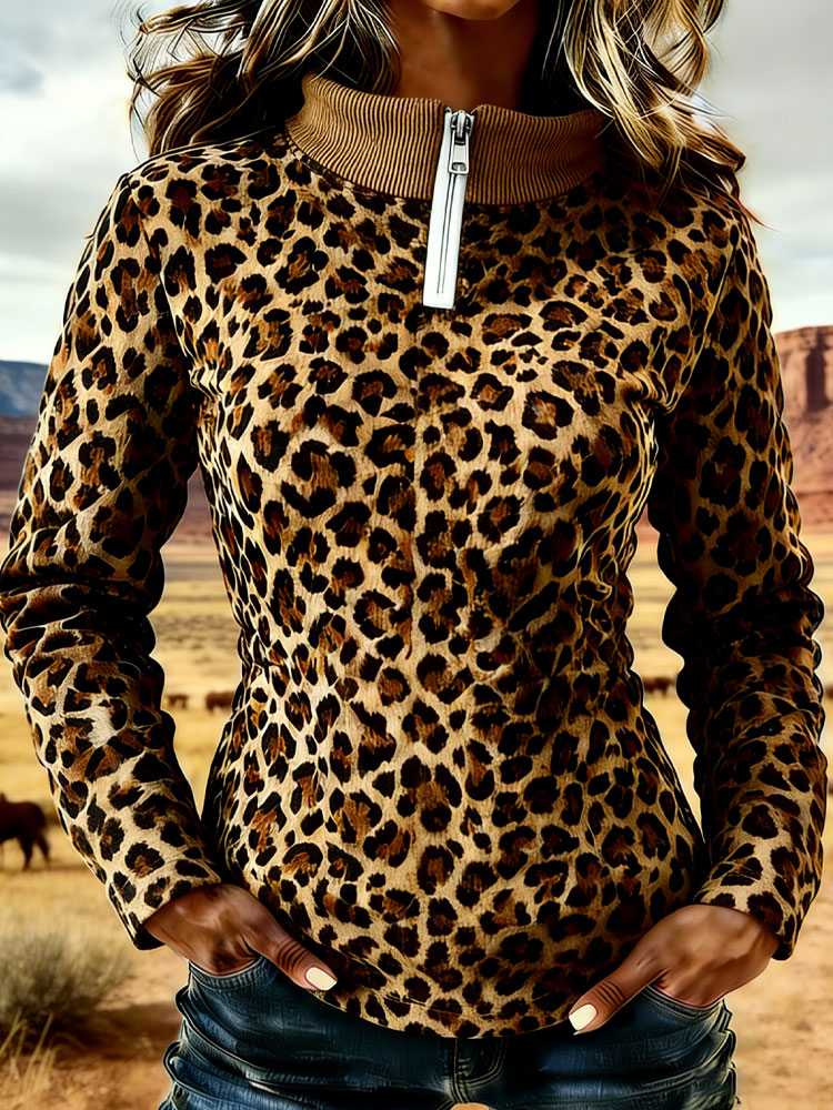 Women's Casual Leopard Print Patchwork Jacket wearshes