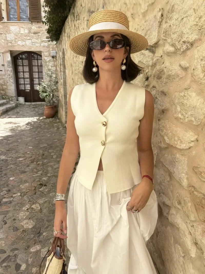 Nigikala Nigikala Color Knitted Vest Fashion Leisure 2025 New Women's Dress