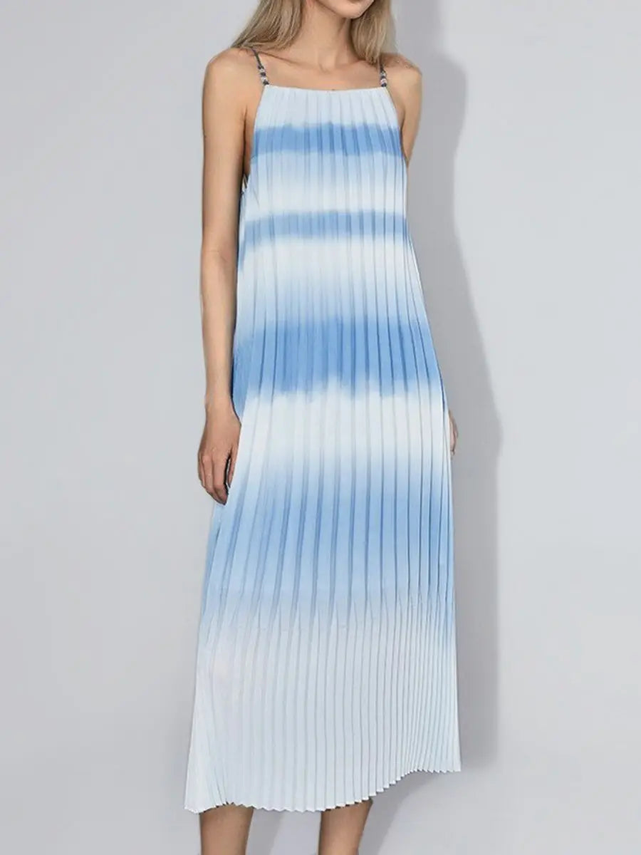 Suspenders Gradient Loose Midi Dress