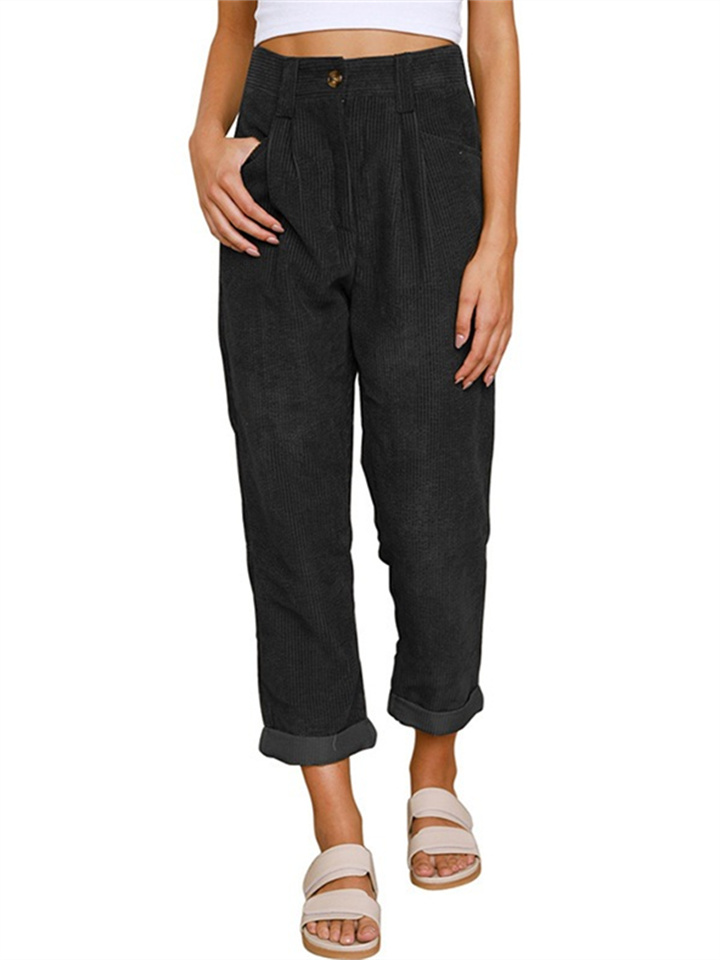 Autumn New Women's High-waisted Casual Pants Solid Color Corduroy Loose Straight Pants