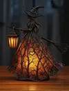 Resin Halloween Witch LED Lights Battery/USB Charging Handcrafted Stained Glass Witch Lamps Multi-Purpose Colorful Witch Desktop Statue Halloween & Year-Round Home Decor
