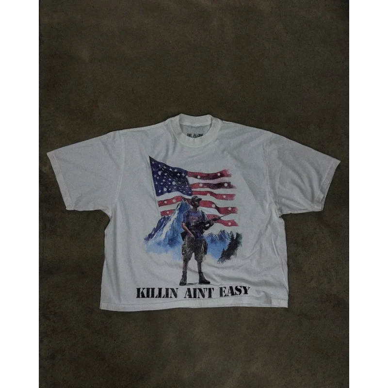 Aonga High street letters American fun printed O-neck short-sleeved T-shirts forr men y2k summer popular niche fashion all-match tops aonga