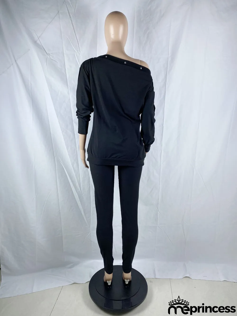 Plus Size Letter Slash Neck Long Sleeve 2 Piece Sets