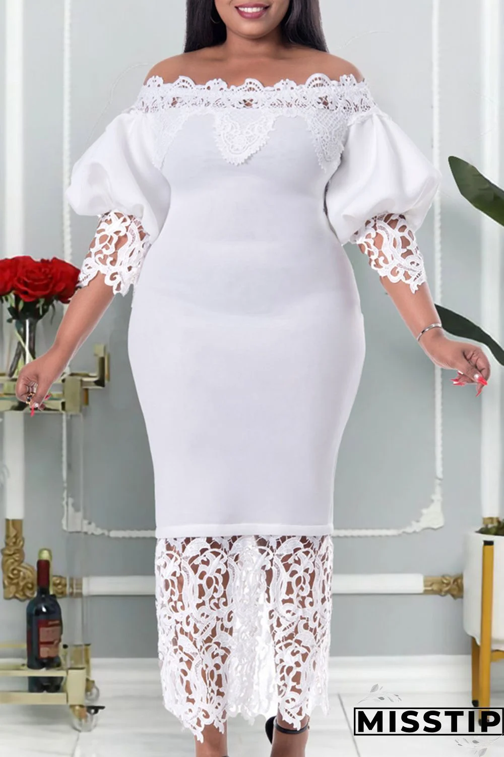 Blue Fashion Casual Solid Patchwork Off the Shoulder Long Dress Dresses