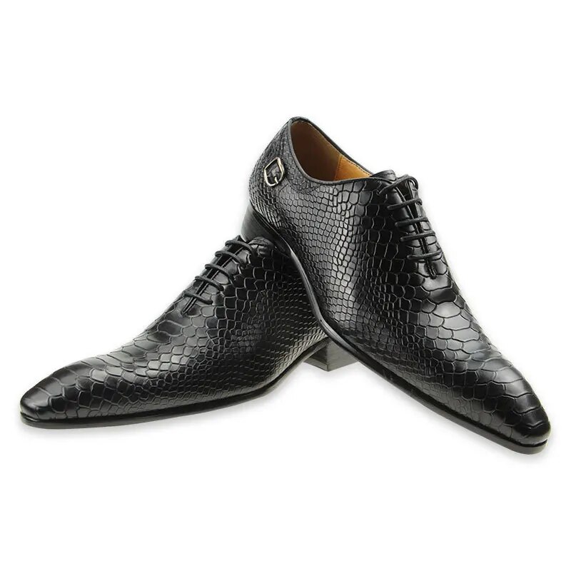 VCSHOES Mens Genuine Cow Leather Formal Shoes Male Wedding Dress Oxford Serpentine Printing Daily Man's Shoes