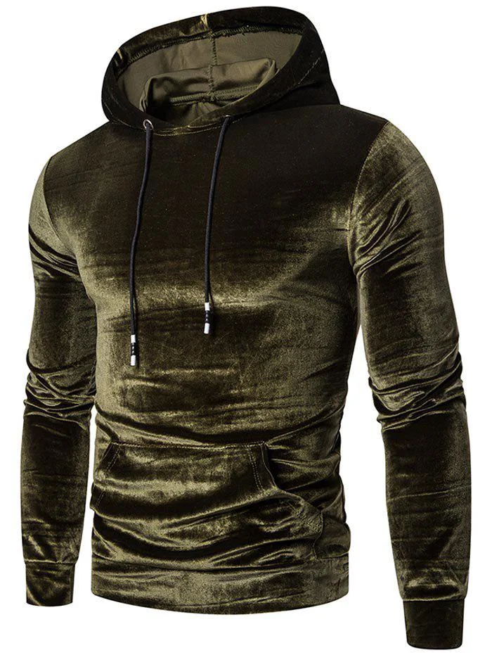 Mens Velvet Solid Color Sweatshirt Shiny Coat