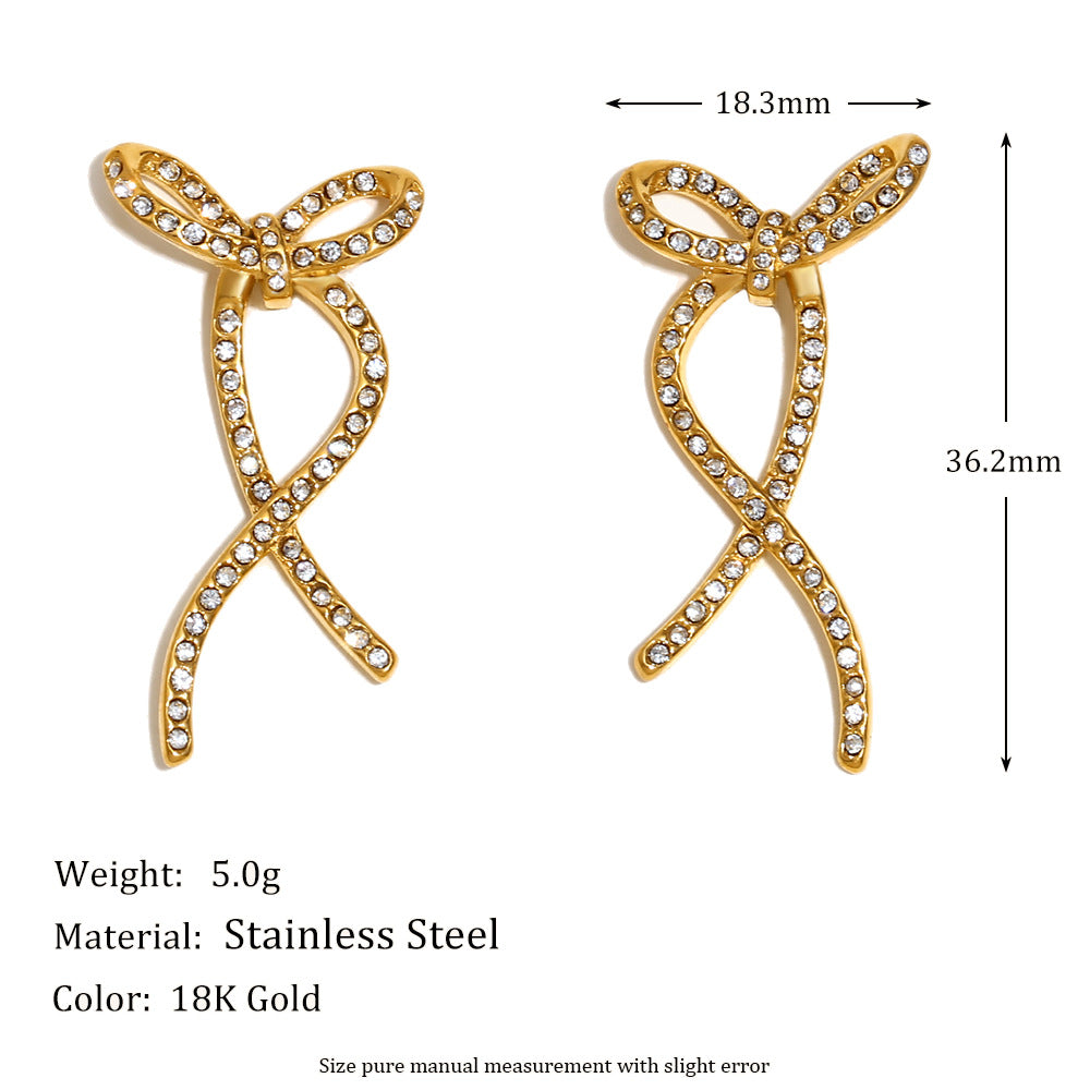 Ins Niche Simple Peanut Bow Earrings Stainless Steel 18K Gold Plated Love Ring Earrings Female