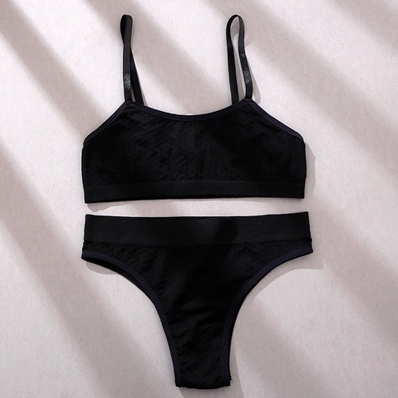 2PC Women Seamless Bra Set Sexy Jacquard Low Waist Panties Wire Free Bralette Lingerie Brassiere Soft Female Underwear Set S-2XL