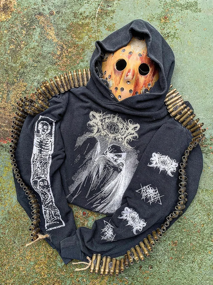 Black Metal Pattern Design Hoodie