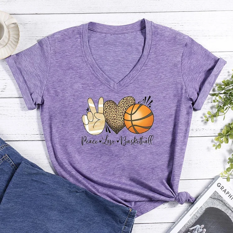Peace Love Basketball V-neck T Shirt-Annaletters