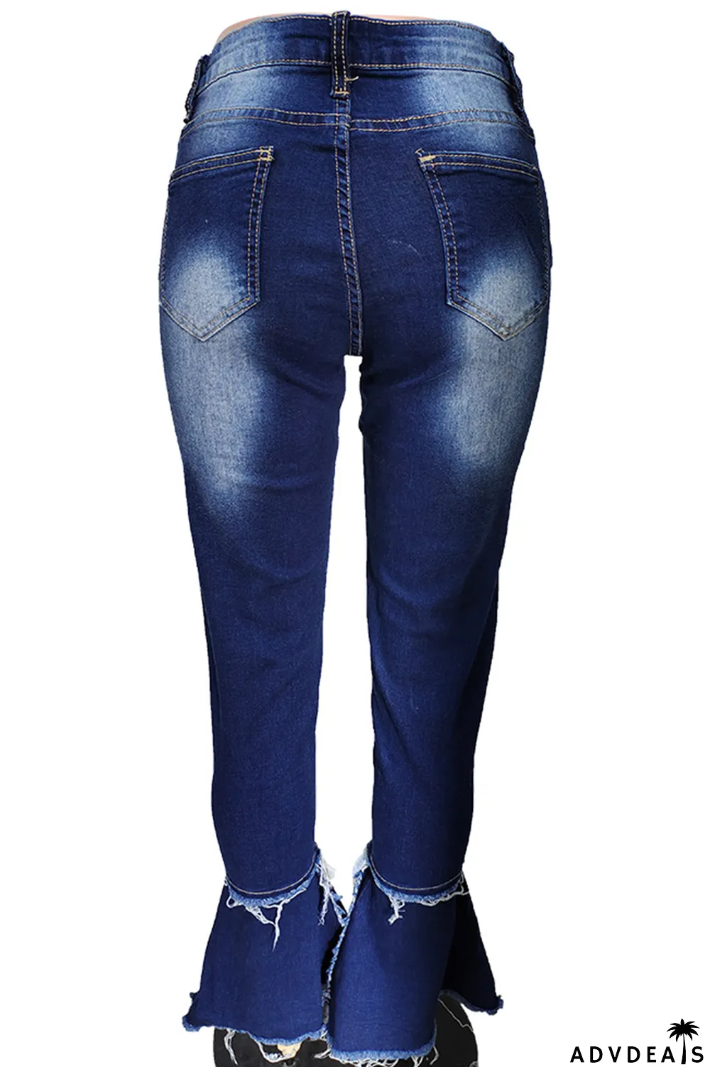 Deep Blue Casual Butterfly Print Patchwork Boot Cut Denim Jeans