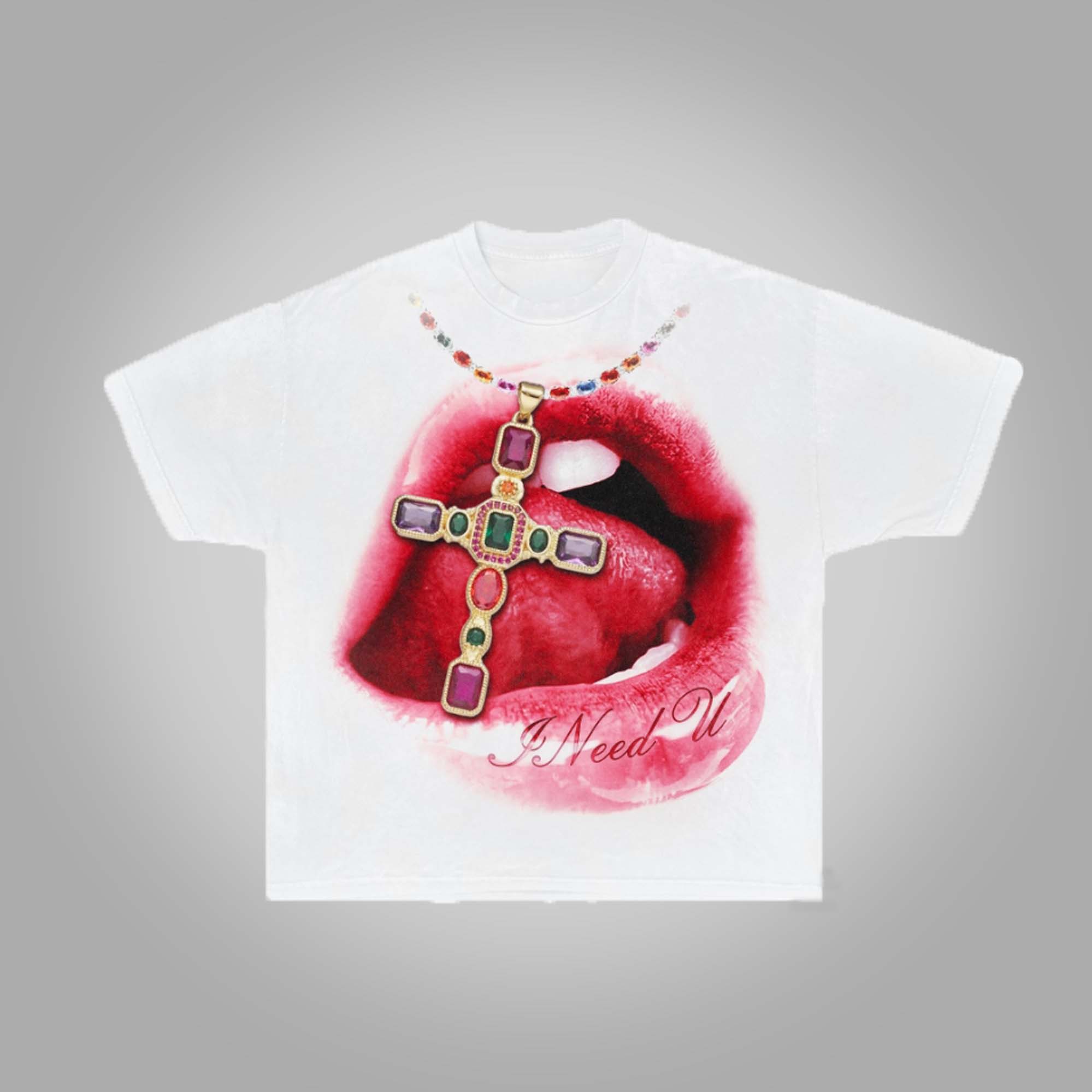 Sopula Vintage Mouth Of Desire I Need You Graphic 100% Cotton Short Sleeve T-Shirt - SOPULA