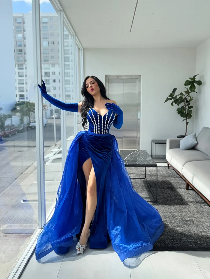 blue dress for baby girl Luuvis Women Metallic A-Line Peacock Blue Sweetheart Sweep Train Prom Dress  With Slit