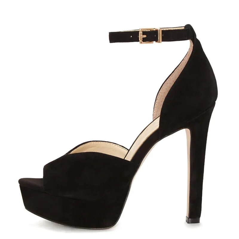 TAAFO Black High Stilettos Ankle Strap Platform Sandals Woman Thin Heels Buckle For Ladies 