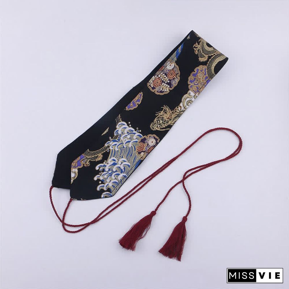 Vintage Print Tassel Lace Up Hanfu Waistband