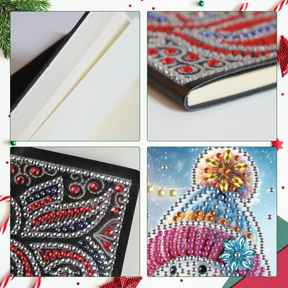 Snowman A5 Size Diamond Painting Notebook Set with 4Pcs Bookmark Holiday Gift