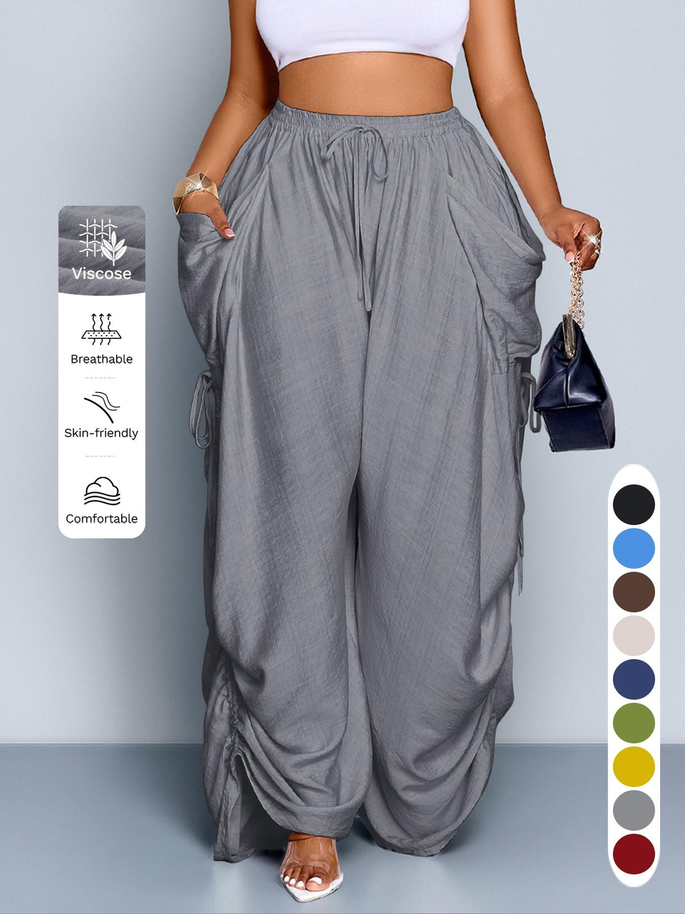 Women's Casual Loose-Fit Wide Leg High Waist Pants, All-Season Woven Fabric, Long Plain Design, Daily Commute & Vacation Wear Women's Casual Loose-Fit Wide Leg High Waist Pants, All-Season Woven Fabric, Long Plain Design, Daily Commute & Vacation Wear