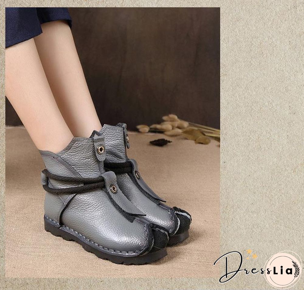 Women Genuine Leather High Quality Fashion Short Flats Ankle Boots