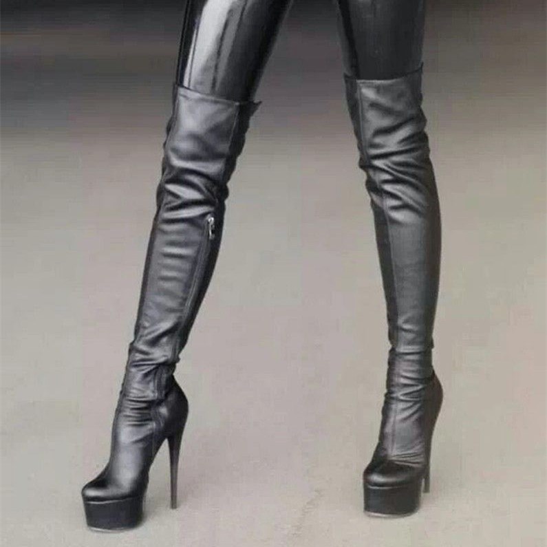 Black Platform Stiletto Boots Sexy Over-the-Knee Boots for Women|FSJshoes