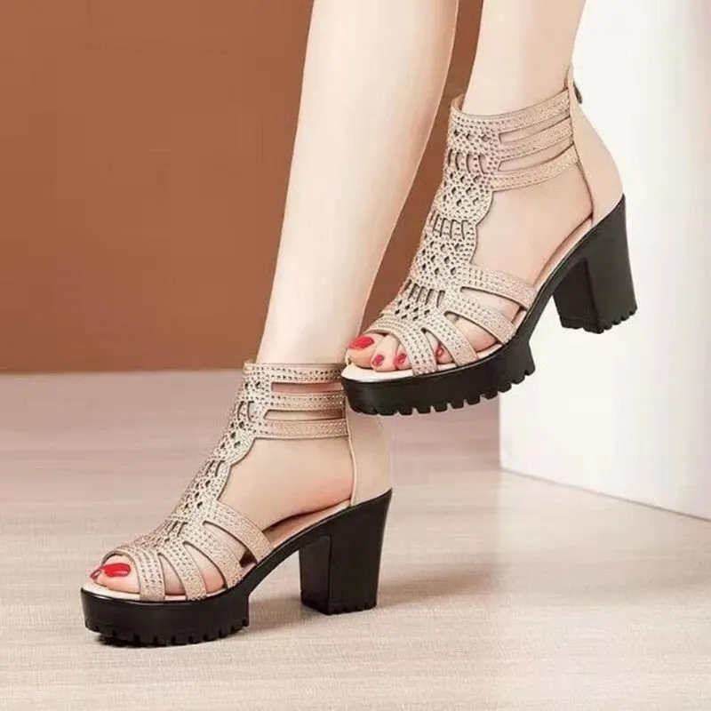 NEW Women Summer Lace Mesh Shoes Fish Mouth High Heel Ladys Platform Sandals Evening Dress Wedding Shoes Femal Zapatos De Mujer