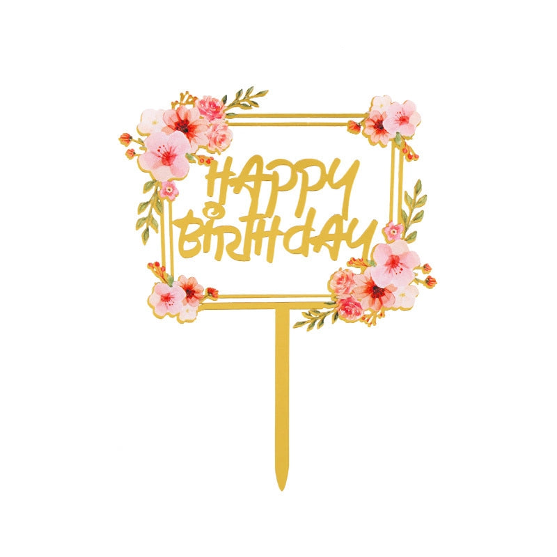 Acrylic Cake Topper Ins Style Floral Uv Color Printing Happy Birthday Dessert Decoration Plugin