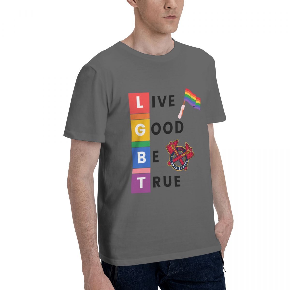 Atlanta Braves LGBT Pride Men's Cotton Crewneck T-Shirt