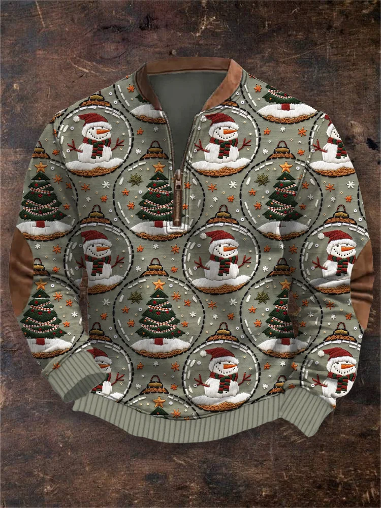 Men's Christmas Ornament Snowman Embroidered Cozy Sweatshirt