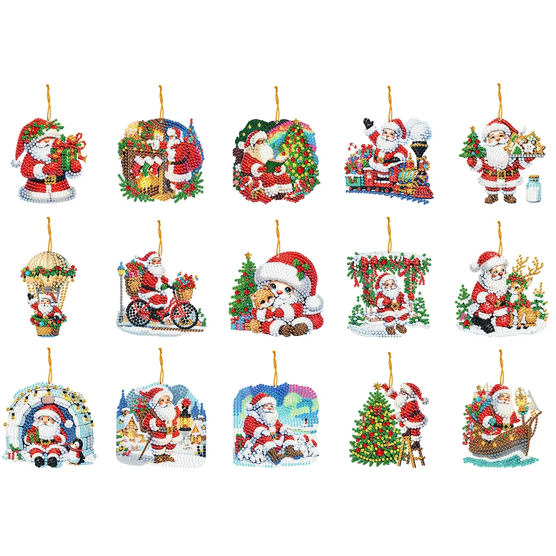 15pcs Xmas Santa Claus Theme 2D Flat DIY Hanging Diamond Art Kits Home Decor