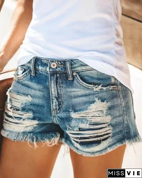 Women's Vintage Button-up Denim Shorts Casual Summer Short Jeans Pant