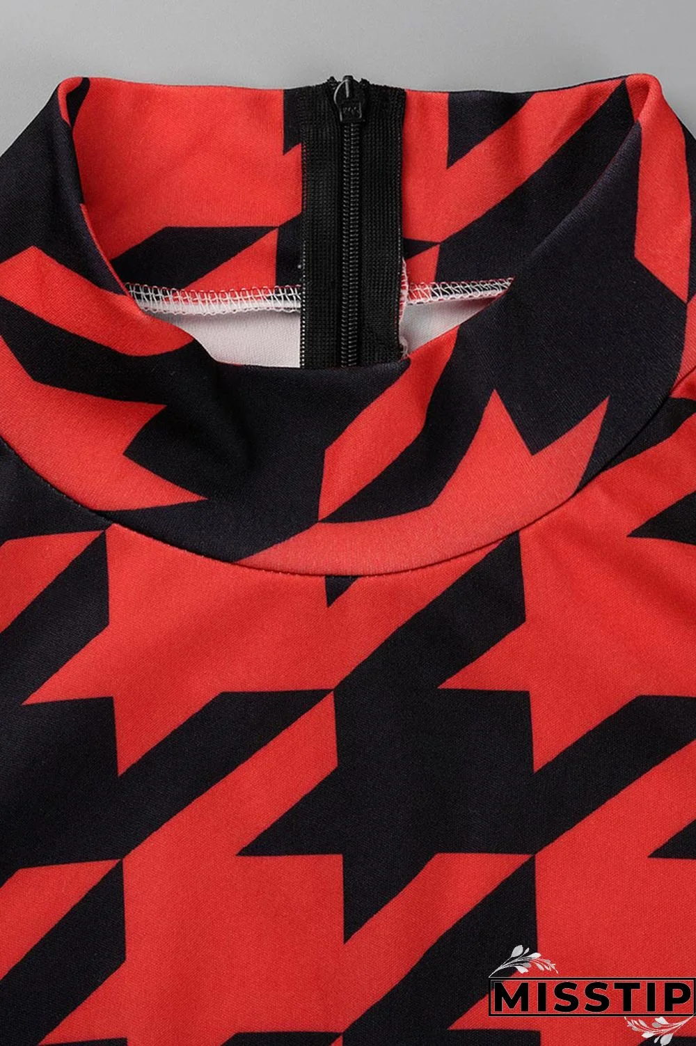 Red Casual Print Basic Half A Turtleneck Sleeveless Dress Plus Size Two Pieces