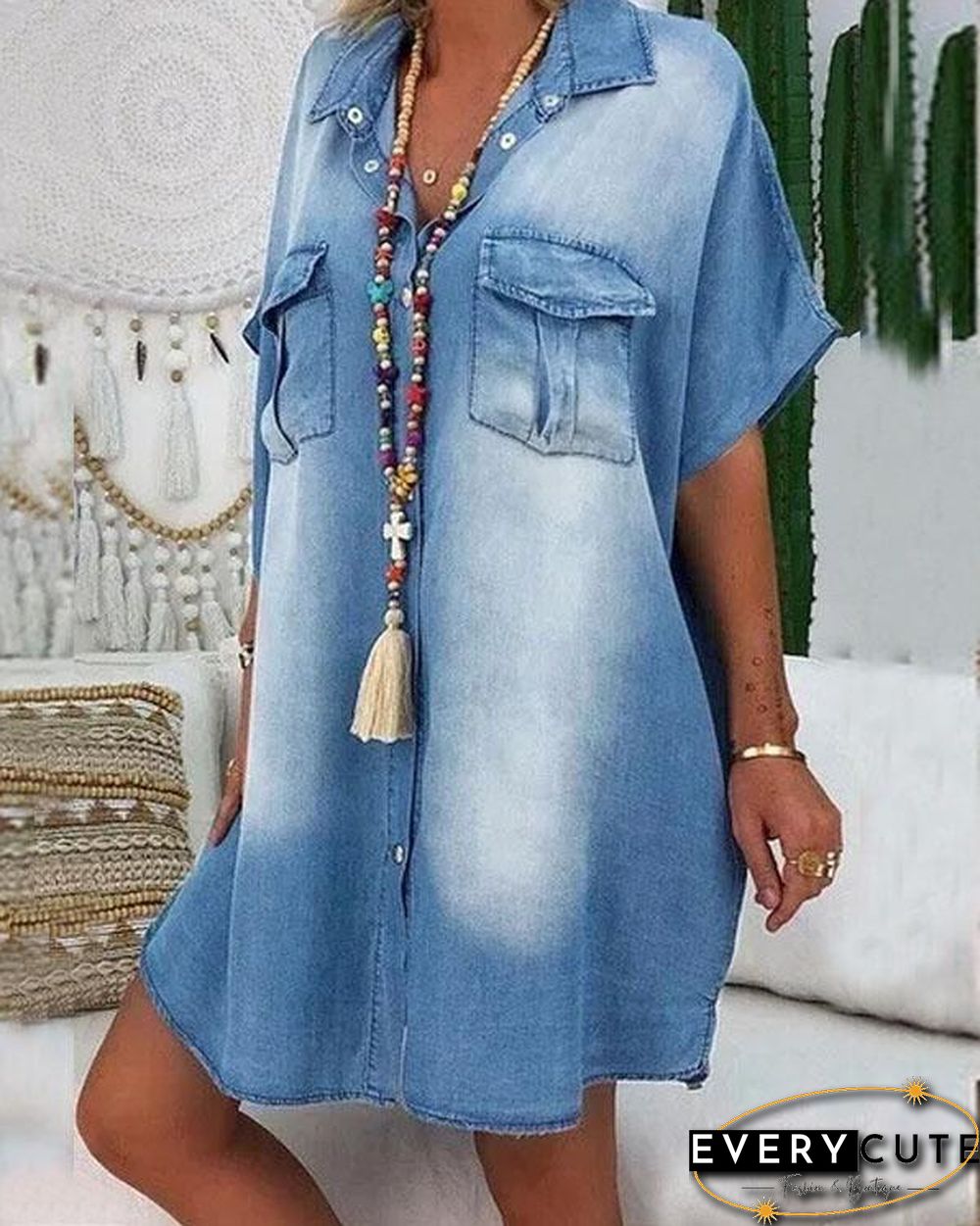Loose Fit Denim Shirt Dress