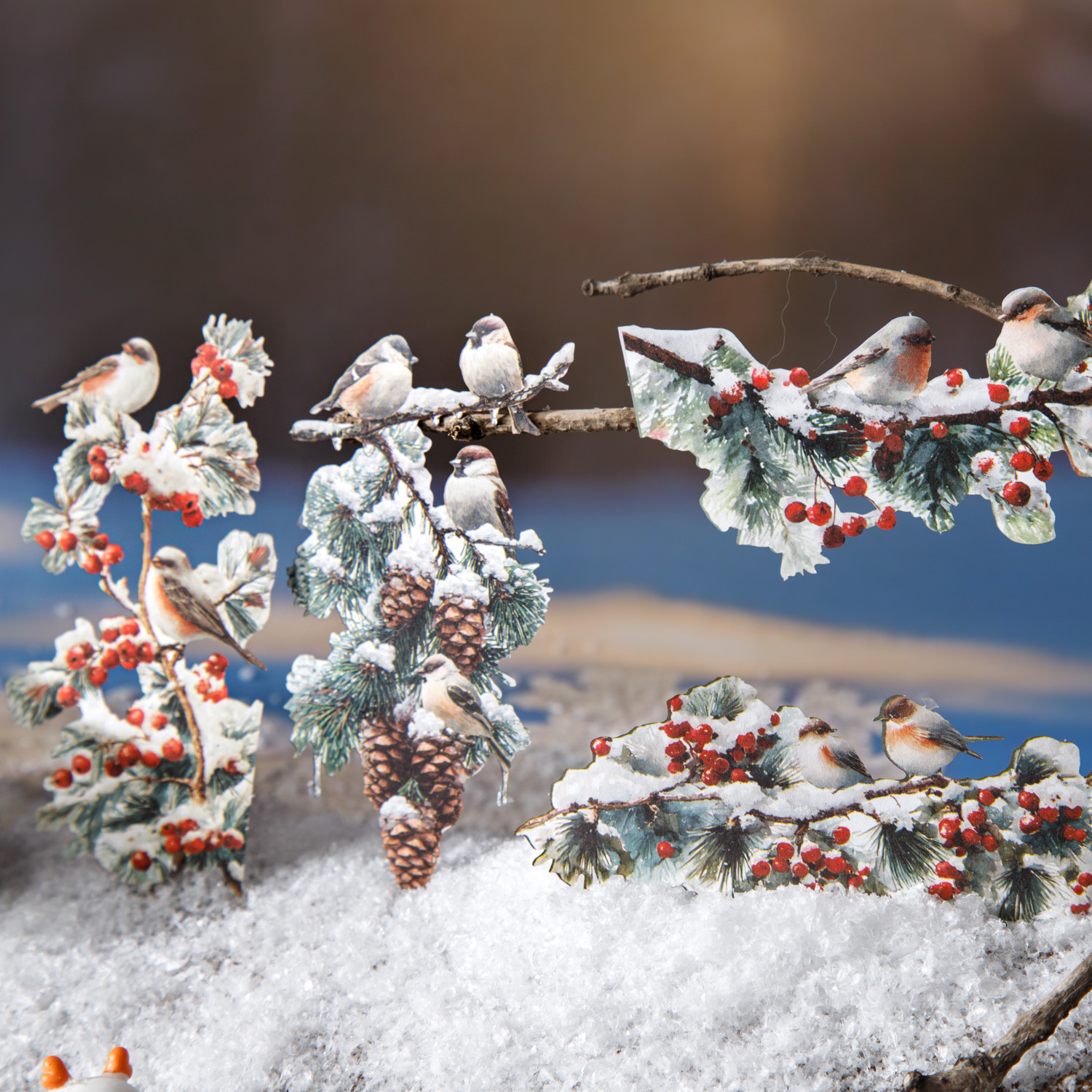 스티커 - 나뭇가지 위의 사계절 시리즈 빈티지 꽃나무