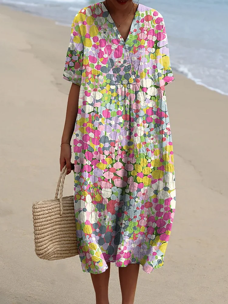 Vibrant Summer Floral Pattern Printed Women's Flowy Dress
