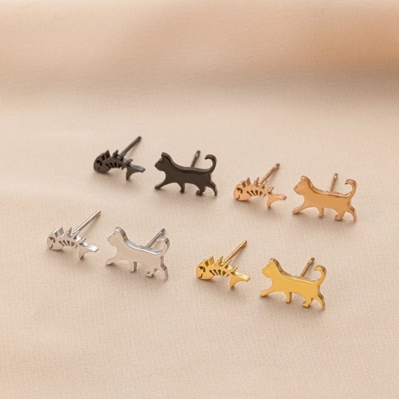 1 Pair Cute Minimalist Dog Cat Flower Polishing Hollow Out 304 Stainless Steel 18K Gold Plated Ear Studs