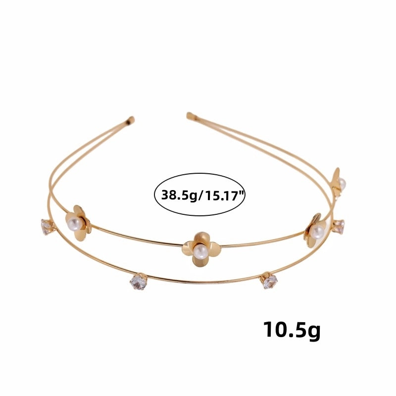 Minimalist Flower Alloy Inlay Pearl Hair Band