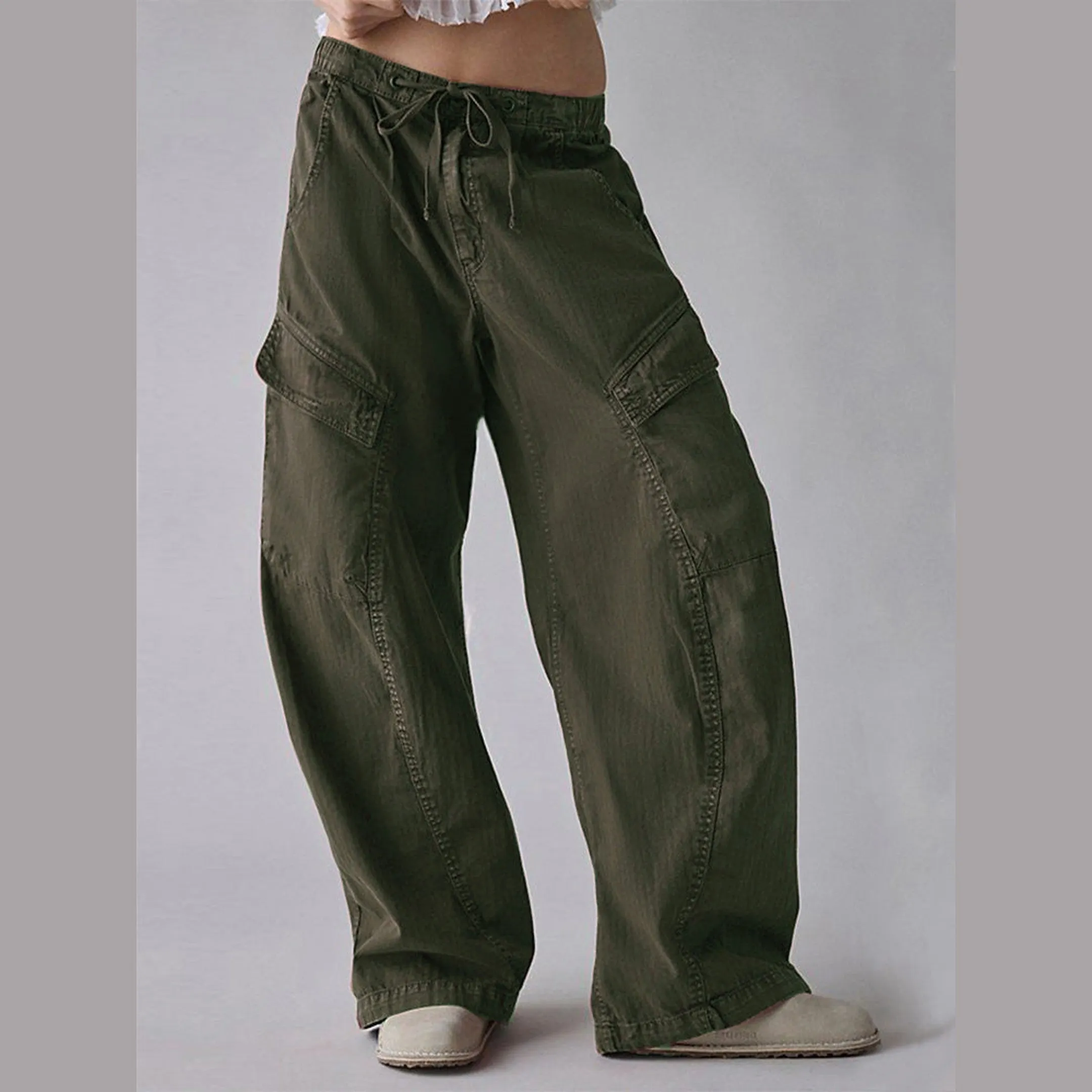 Women's Baggy Cotton Utility Barrel Trousers &ndash; Relaxed Fit