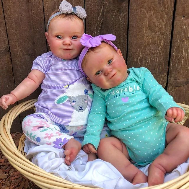 (New)20" Cute Lifelike Handmade Silicone Smile Reborn Twin Sisters Kaylee and Molly